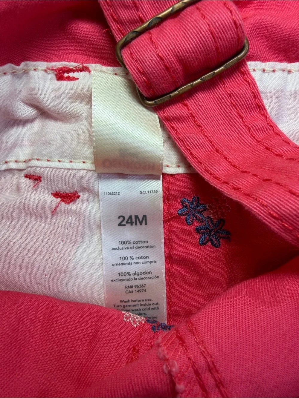 OshKosh B'gosh Pink Floral Embroidered Toddler Shortalls